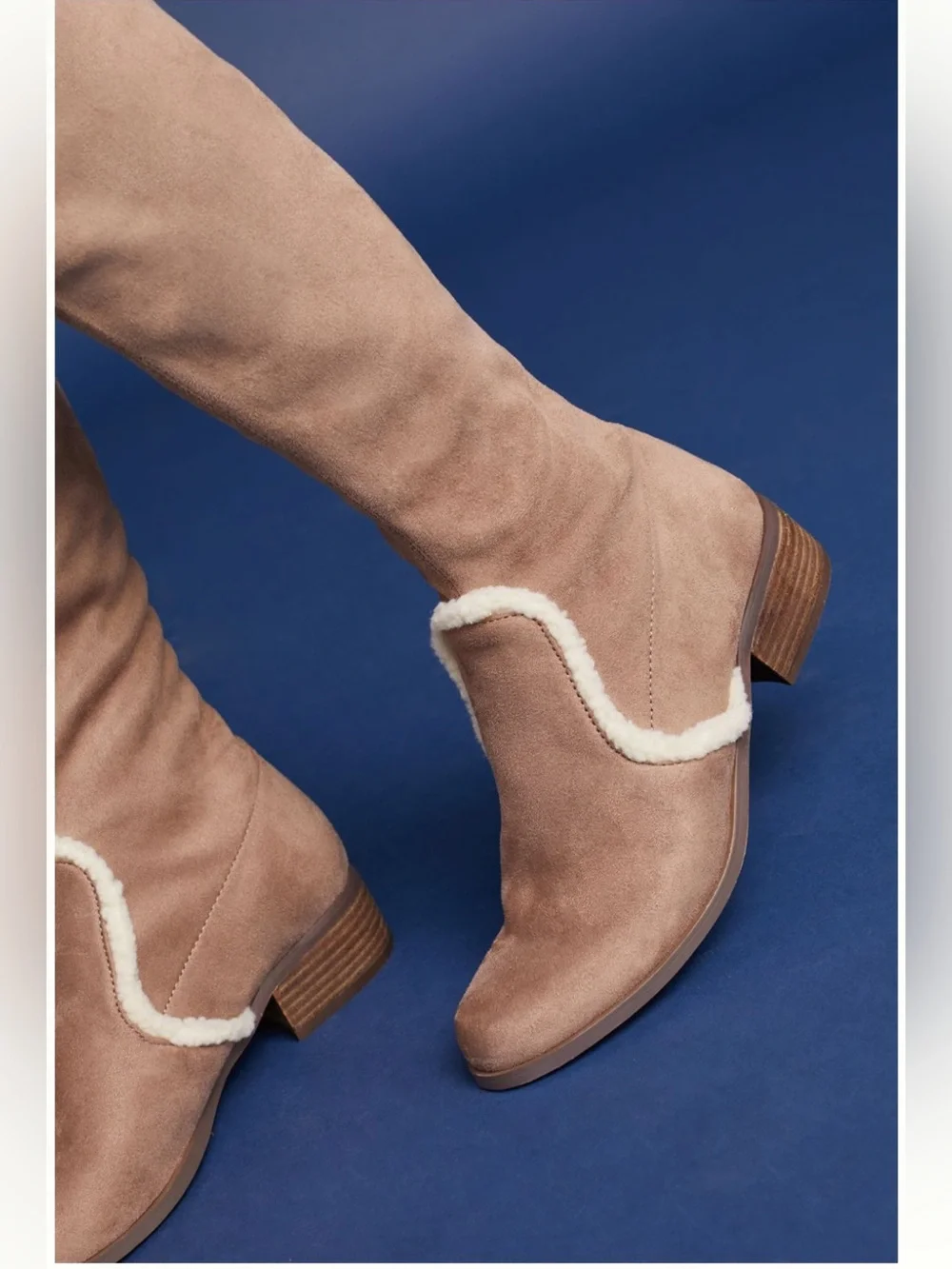 Charles David Taupe Over-the-Knee Faux-Suede Boots with Shearling Trim